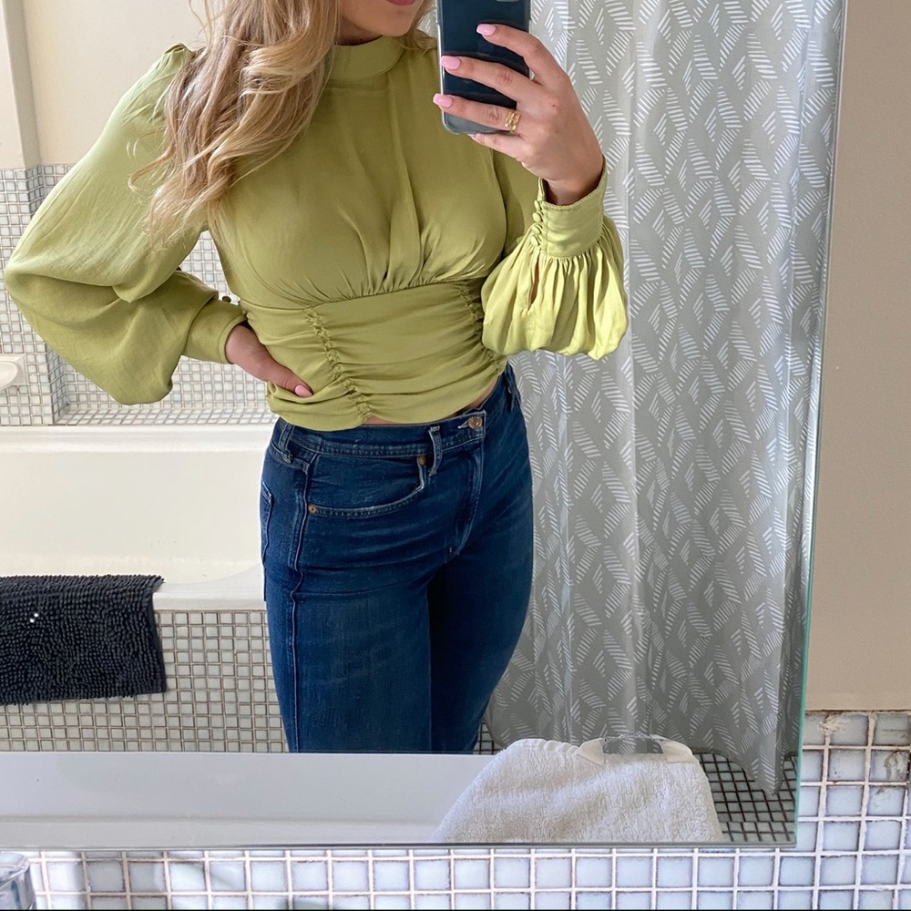 Free People green long sleeve backless top